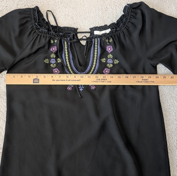 Cache Luxe Chiffon Top Blouse Black Embroidered Sheer Long Sleeve Size Medium - Picture 8 of 9